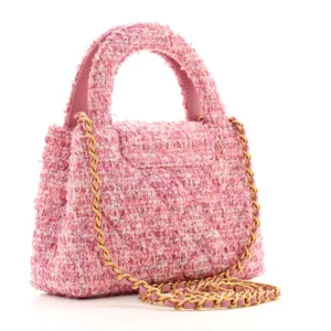 Chanel Quilted Tweed Micro Kelly Shopper Pink back1