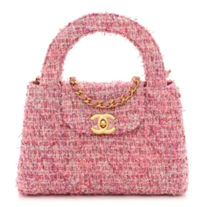 Chanel Quilted Tweed Micro Kelly Shopper Pink Gold Hardware Quality Rep