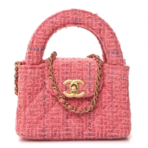 Chanel Quilted Tweed Pink Nano Kelly Shopper Gold Hardware Replica Bags