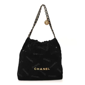 Chanel Quilted Velvet & Sequin Chanel 22 Black Gold Hardware Lushentic Grade Bags