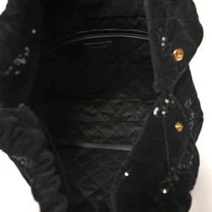 Chanel Quilted Velvet & Sequin Chanel 22 Black interior