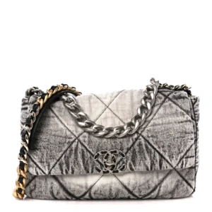 Chanel Quilted Washed Denim Medium Chanel 19 Flap Black and White Mixed Metal Hardware Lushentic Grade Bags