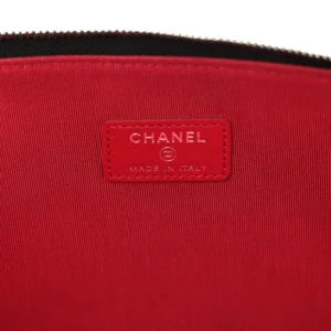 Chanel Quilted Wool Calfskin Jumbo Gabrielle Pouch Clutch Black logo1