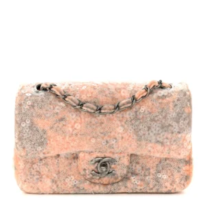 Chanel Sequin Mini Flap Light Orange and Grey Silver Hardware Quality Rep