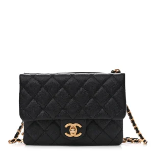 Chanel Shiny Caviar Small Pick Me Up Flap Belt Bag Black Aged Gold Hardware Replica Quality