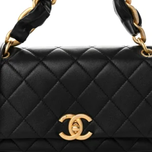 Chanel Shiny Lambskin Small Chain Is More Flap Black detail2