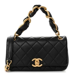 Chanel Shiny Lambskin Small Chain Is More Flap Black Aged Gold Hardware Quality Rep