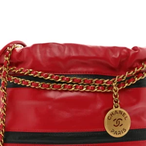 Chanel Shiny Striped Calfskin Mini Chanel 22 Red And Black detail1