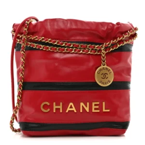 Chanel Shiny Striped Calfskin Mini Chanel 22 Red And Black Aged Gold Hardware Replica Designer Bags