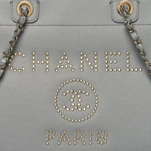 Chanel Studded Caviar Small Deauville Tote Grey detail2