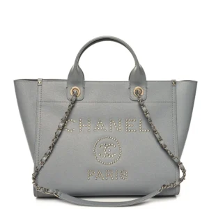 Chanel Studded Caviar Small Deauville Tote Grey Gold Hardware Replica Bags