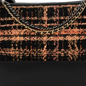 Chanel Tweed & Calfskin Medium Gabrielle Hobo Black and Brown detail2