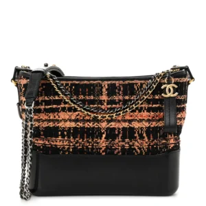 Chanel Tweed & Calfskin Medium Gabrielle Hobo Black and Brown Mixed Metal Hardware Best Lushentic Bags