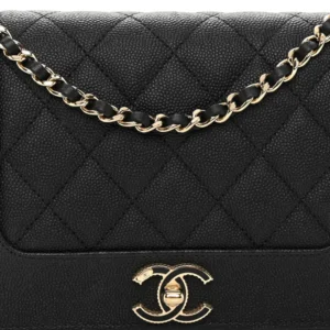 Chanel Vintage Quilted Caviar Mademoiselle Wallet On Chain (WOC) Black detail1