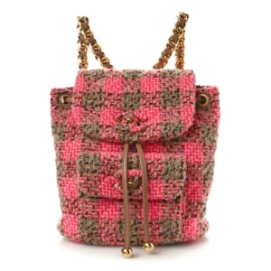 Chanel Wool Tweed Medium Elegant Backpack Pink and Brown Gold Hardware Quality Replica