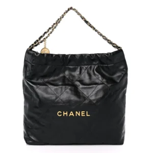 Chanel Quilted Shiny Calfskin Medium Chanel 22 Black Gold Hardware Lushentic Replica